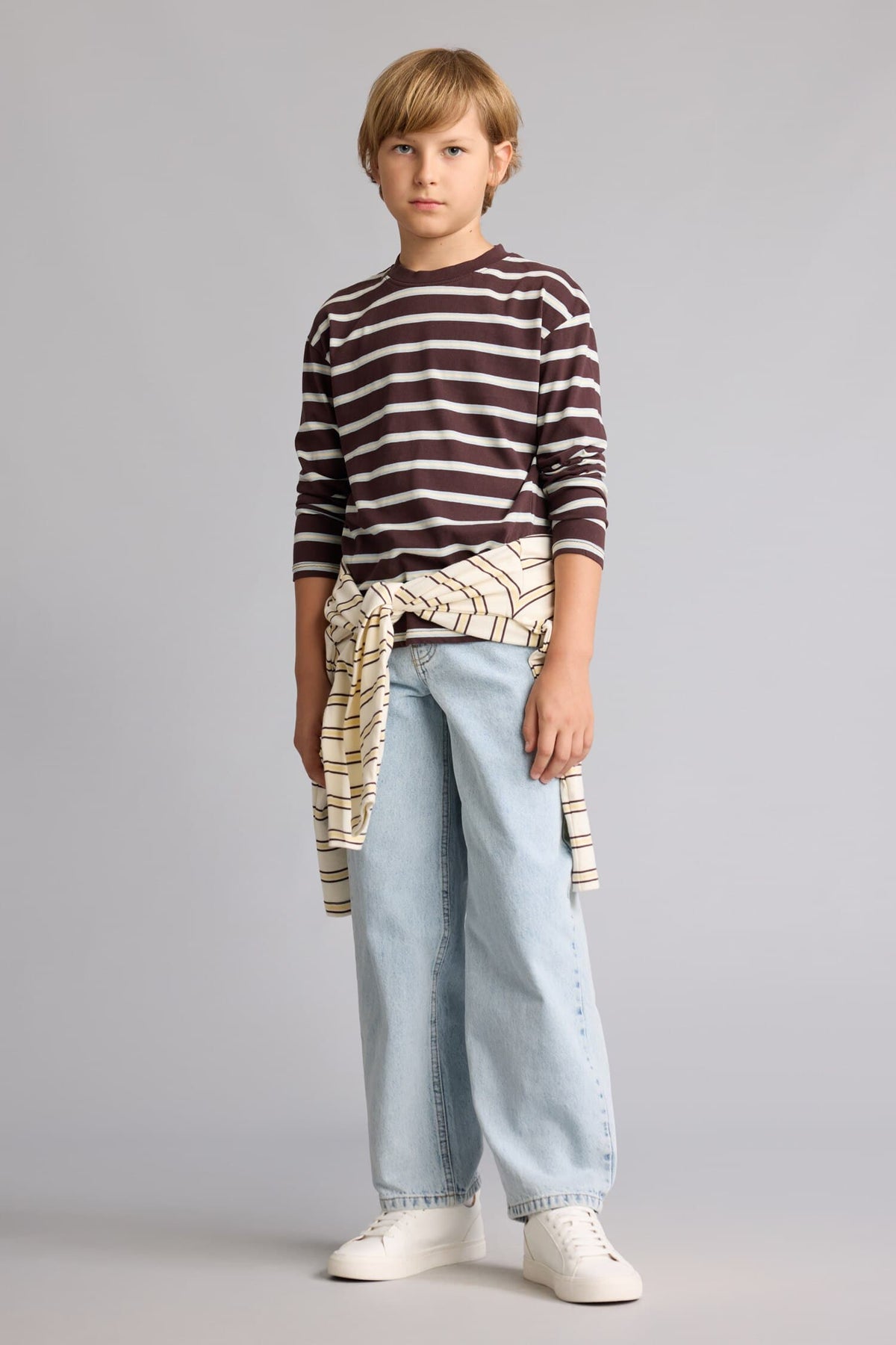 100% Cotton Overless Striped Crew Neck Long Sleeve T-Shirt Boy