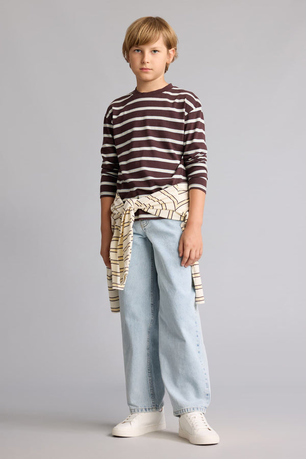 100% Cotton Overless Striped Crew Neck Long Sleeve T-Shirt Boy