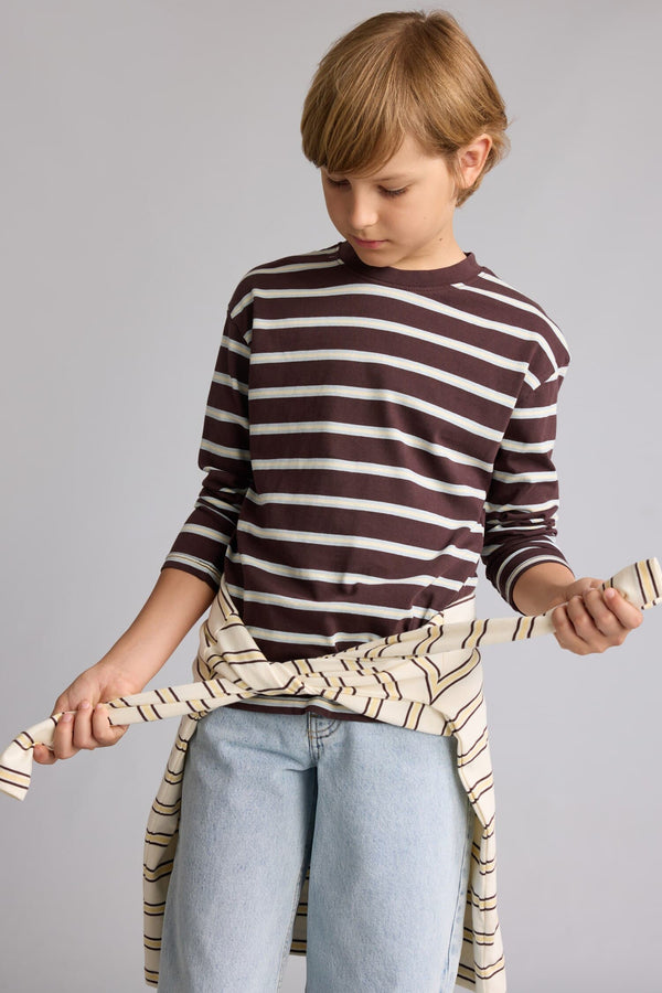 100% Cotton Overless Striped Crew Neck Long Sleeve T-Shirt Boy