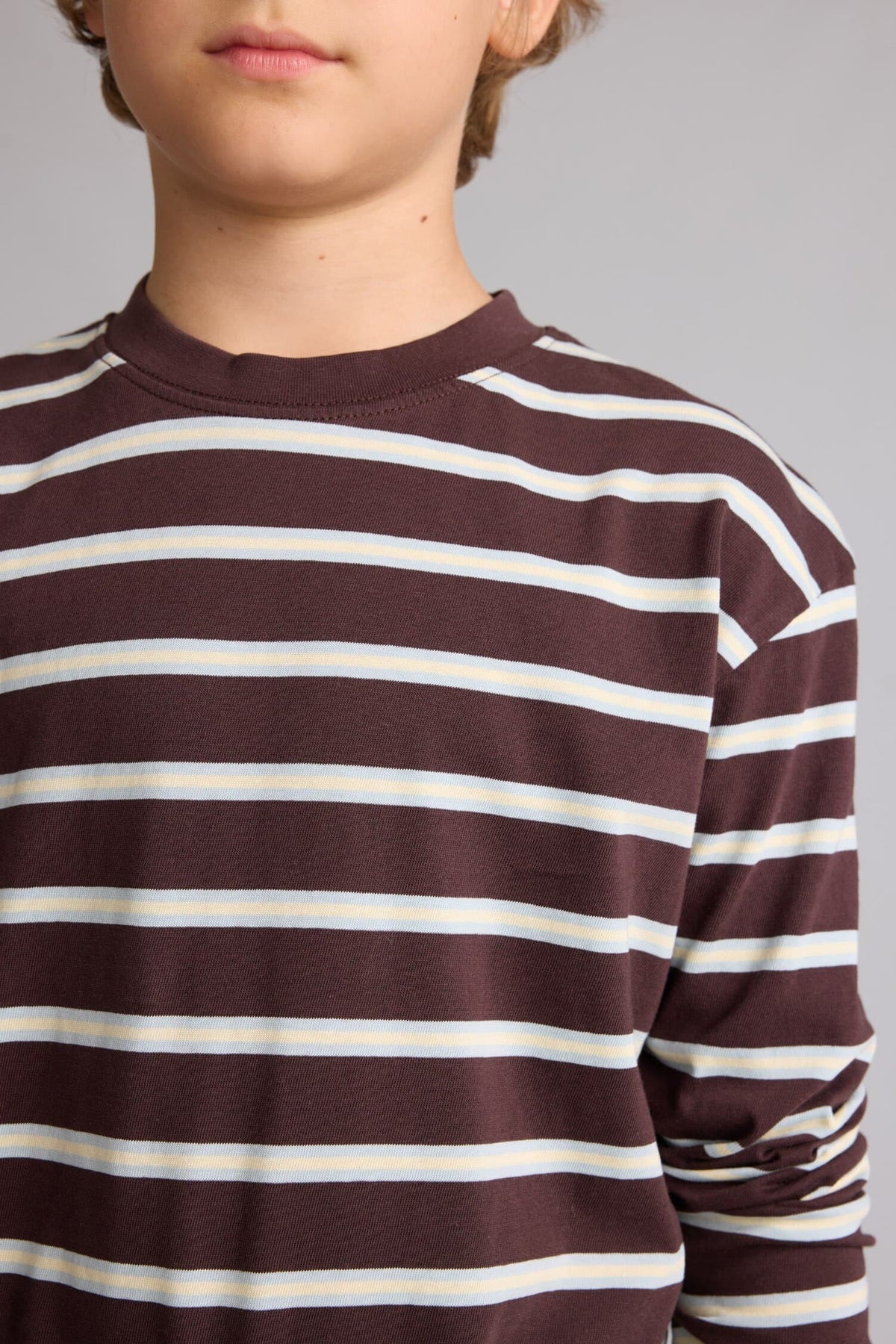 100% Cotton Overless Striped Crew Neck Long Sleeve T-Shirt Boy