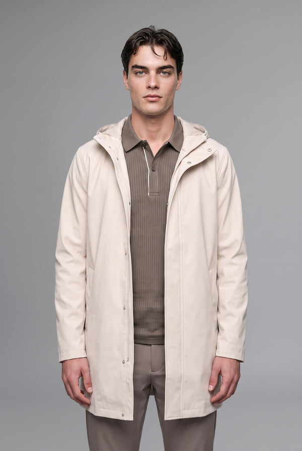 Regular Fit Waterproof Hooded Lined Faux Leather Parka with Snap Fasteners
