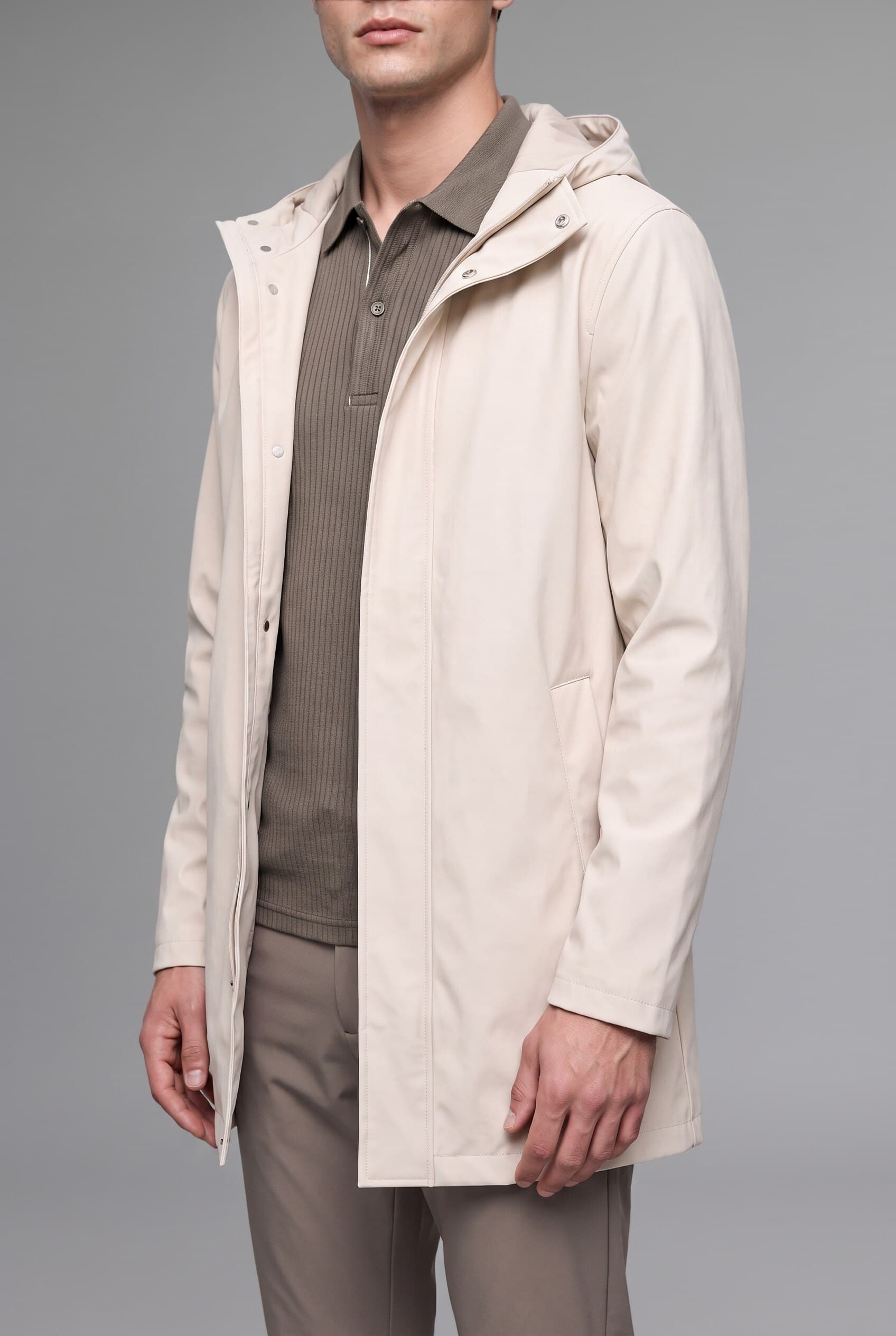 Regular Fit Waterproof Hooded Lined Faux Leather Parka with Snap Fasteners Secondary image