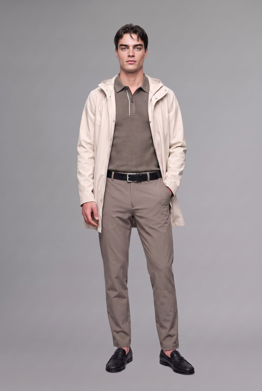 Regular Fit Waterproof Hooded Lined Faux Leather Parka with Snap Fasteners