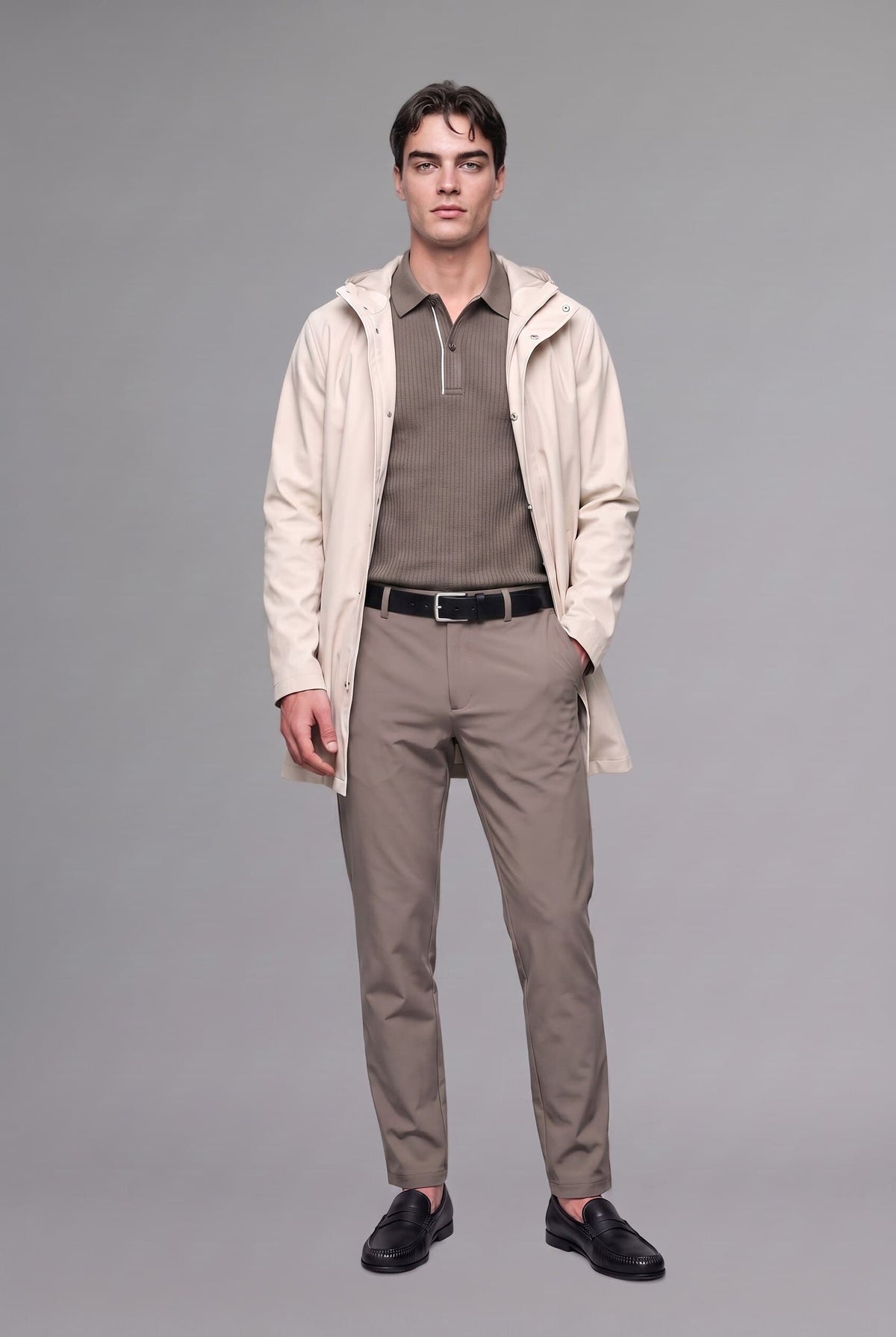 Regular Fit Waterproof Hooded Lined Faux Leather Parka with Snap Fasteners