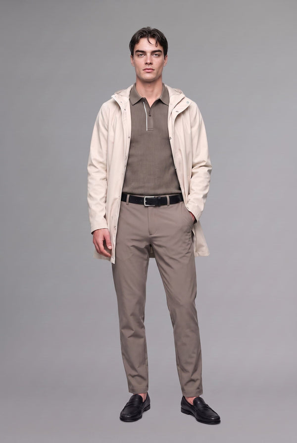 Regular Fit Waterproof Hooded Lined Faux Leather Parka with Snap Fasteners