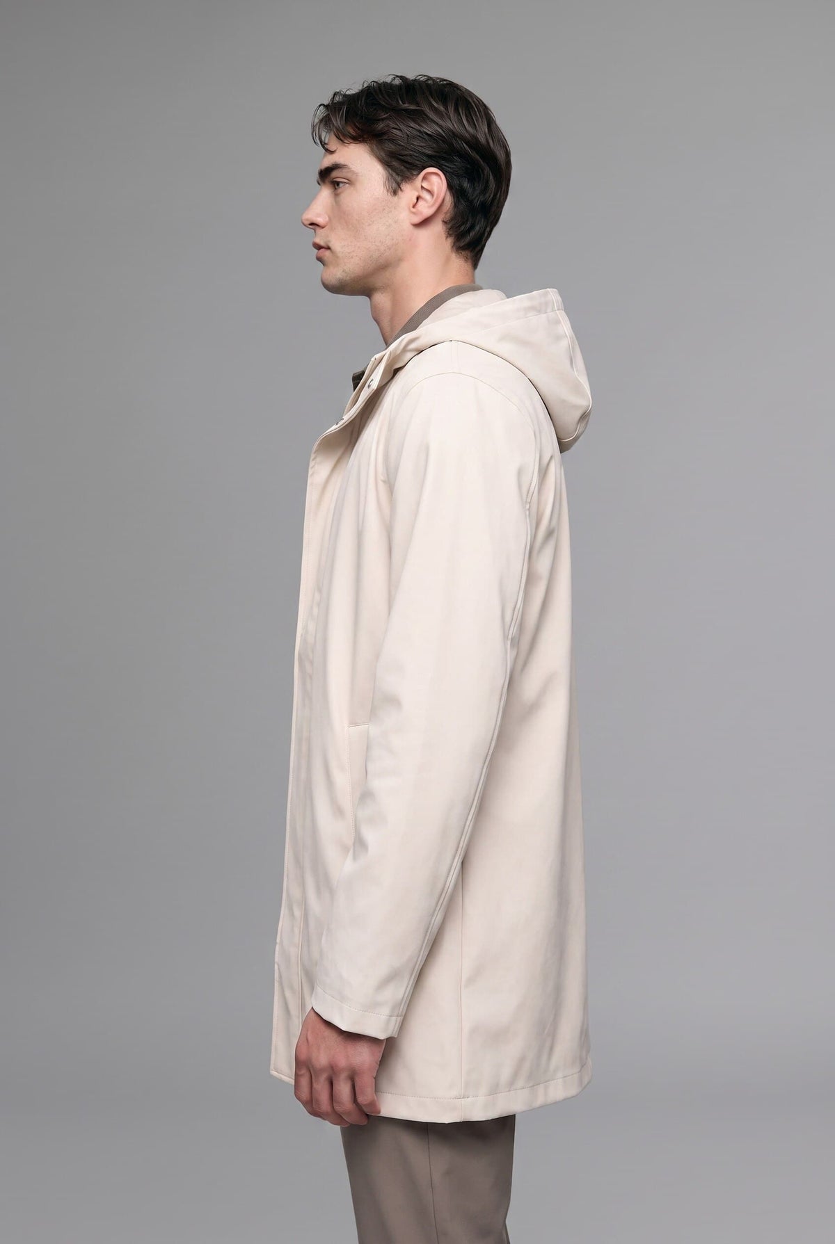 Regular Fit Waterproof Hooded Lined Faux Leather Parka with Snap Fasteners