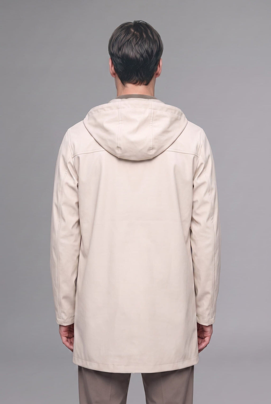 Regular Fit Waterproof Hooded Lined Faux Leather Parka with Snap Fasteners