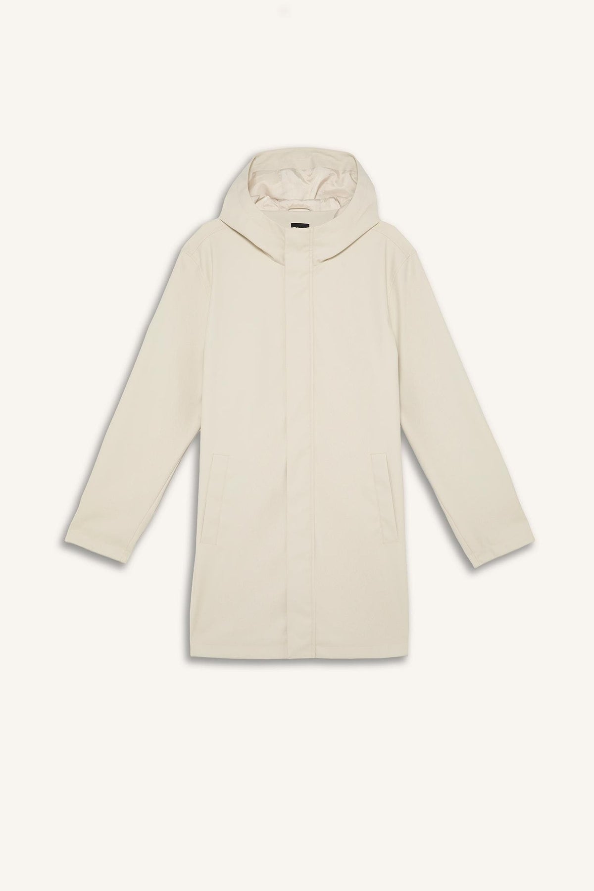 Regular Fit Waterproof Hooded Lined Faux Leather Parka with Snap Fasteners