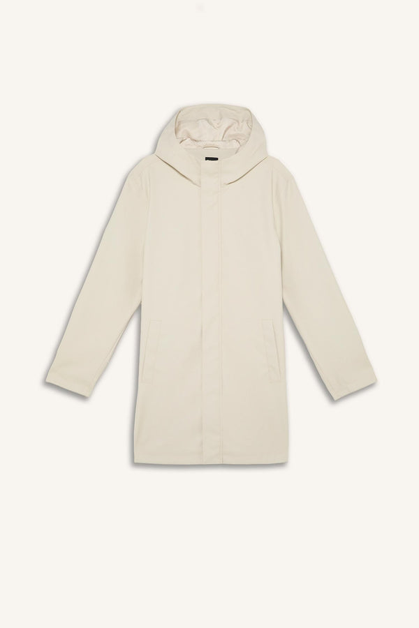 Regular Fit Waterproof Hooded Lined Faux Leather Parka with Snap Fasteners