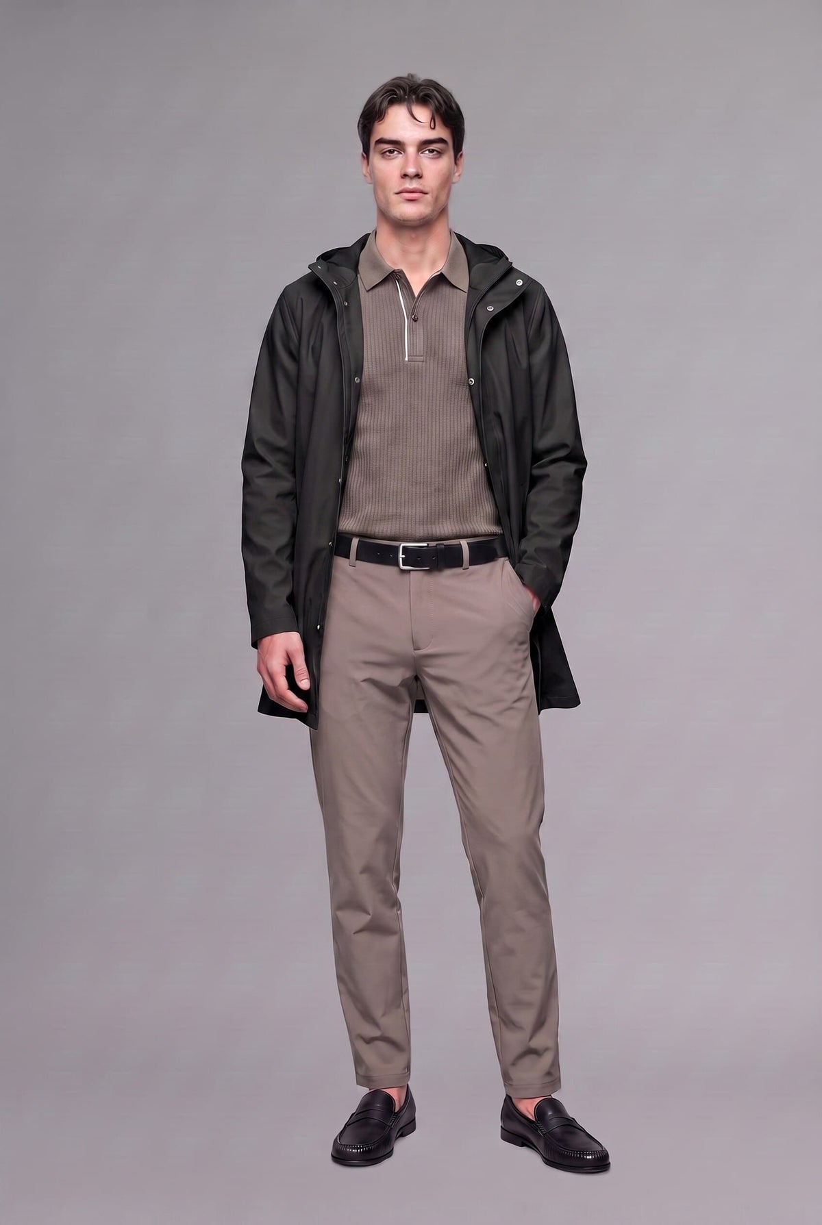 Regular Fit Waterproof Hooded Lined Faux Leather Parka with Snap Fasteners