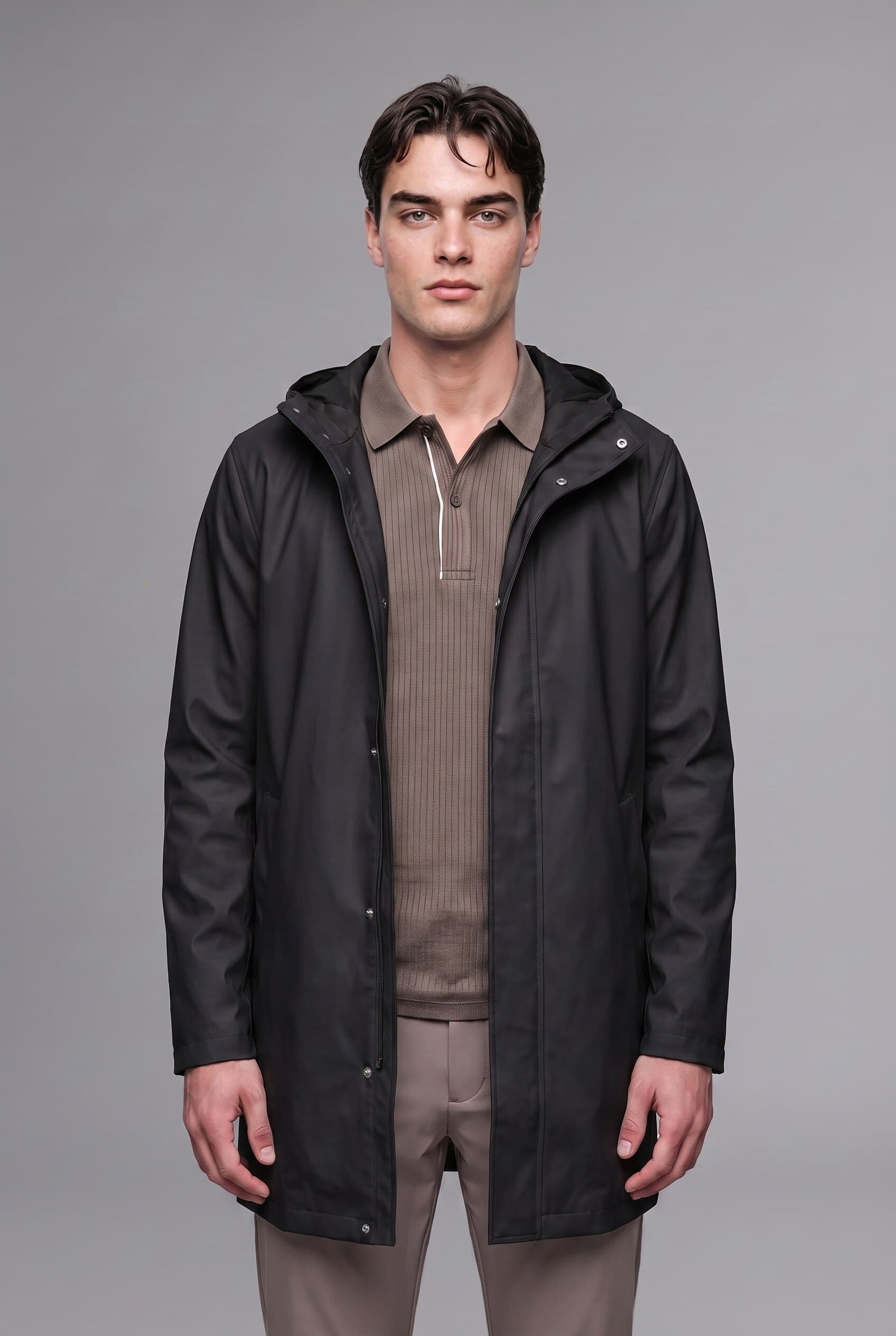 Regular Fit Waterproof Hooded Lined Faux Leather Parka with Snap Fasteners Secondary image