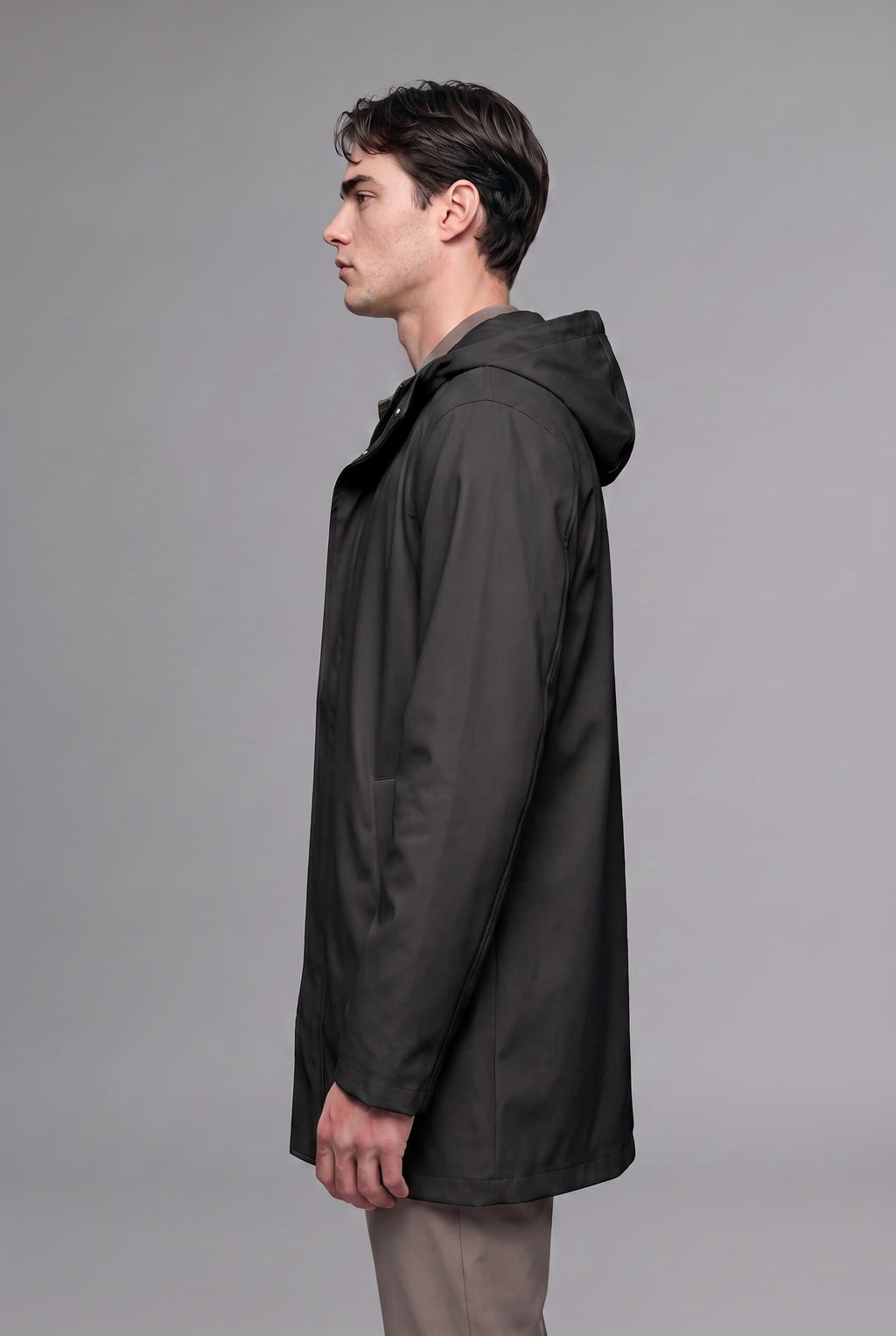 Regular Fit Waterproof Hooded Lined Faux Leather Parka with Snap Fasteners