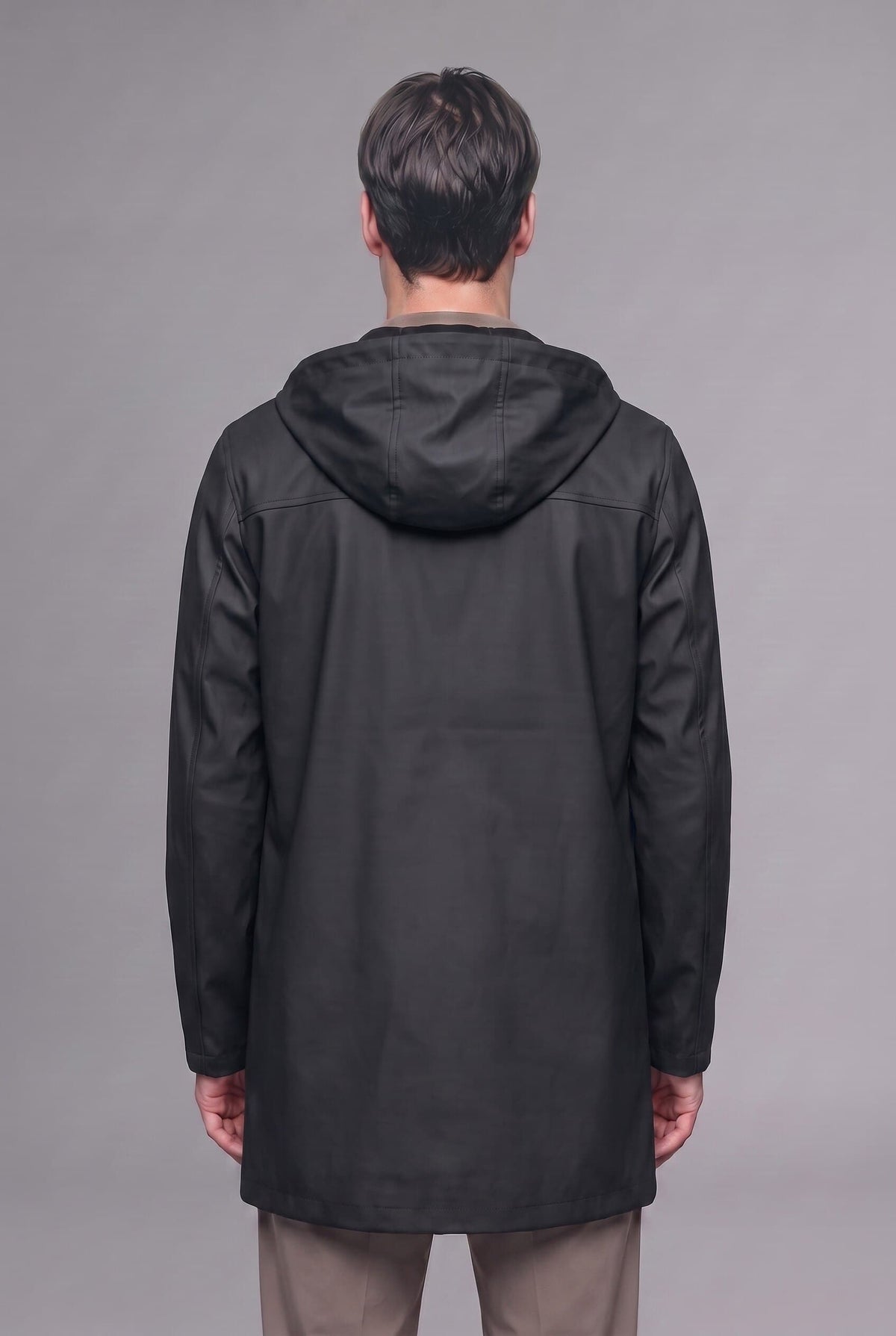 Regular Fit Waterproof Hooded Lined Faux Leather Parka with Snap Fasteners