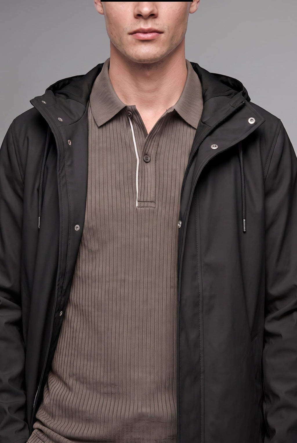 Regular Fit Waterproof Hooded Lined Faux Leather Parka with Snap Fasteners