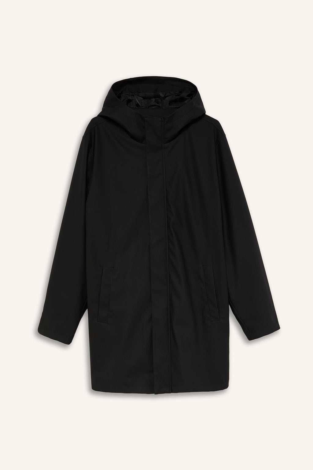 Regular Fit Waterproof Hooded Lined Faux Leather Parka with Snap Fasteners