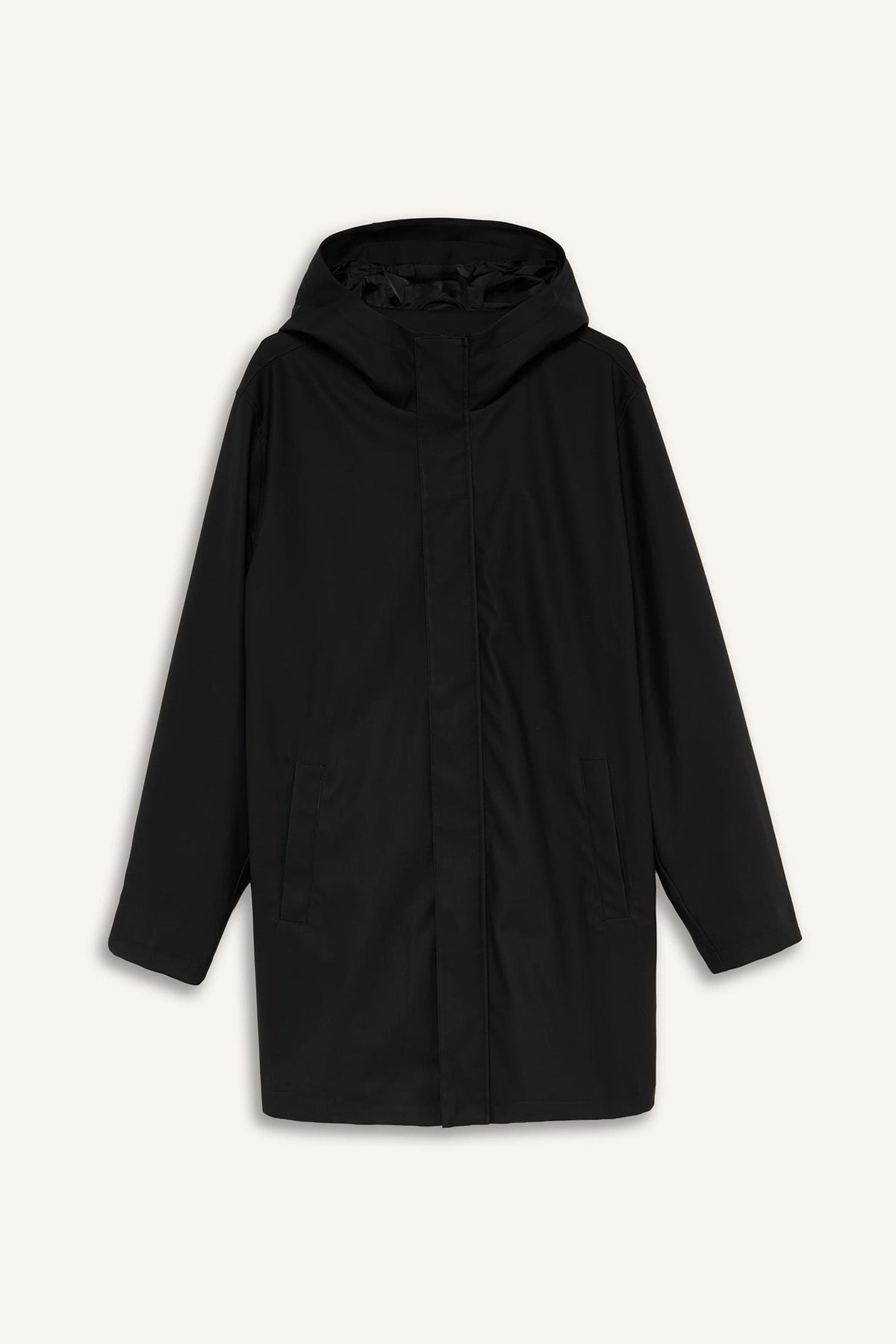Regular Fit Waterproof Hooded Lined Faux Leather Parka with Snap Fasteners