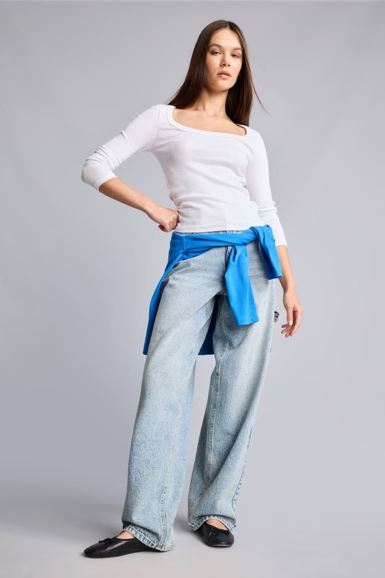 Carpenter Fit High Waist Straight Leg Long Jeans