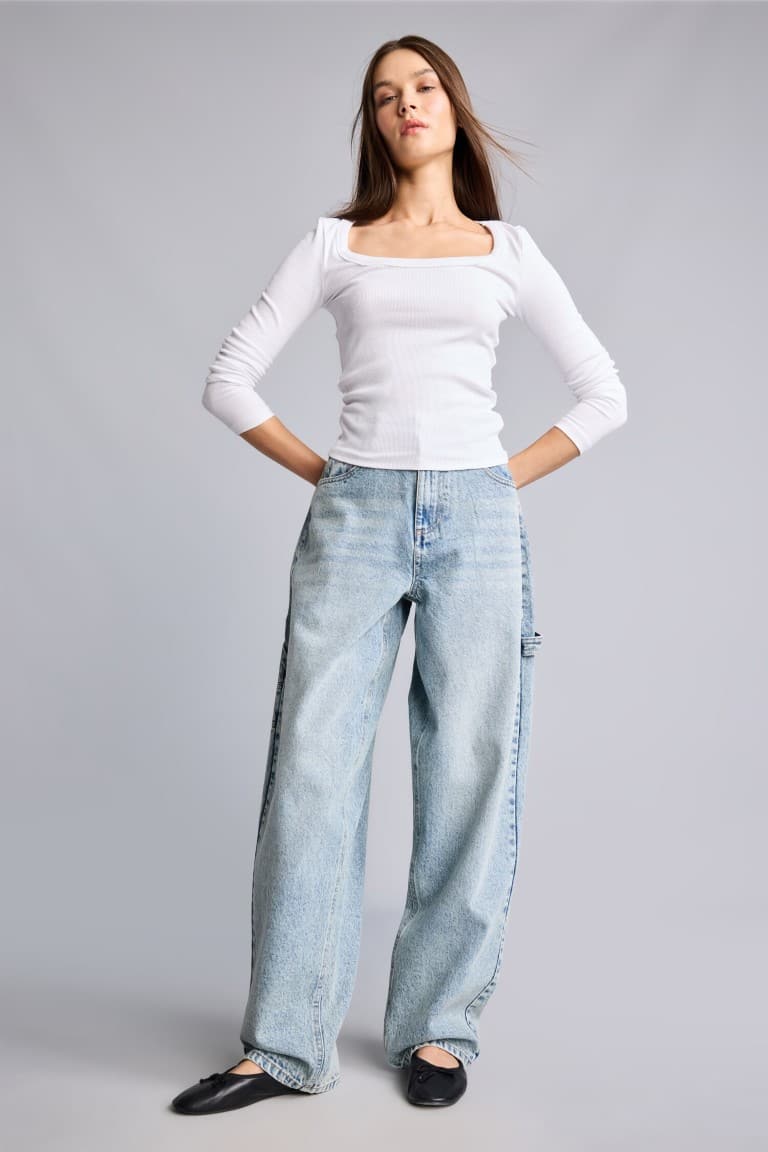 Carpenter Fit High Waist Straight Leg Long Jeans