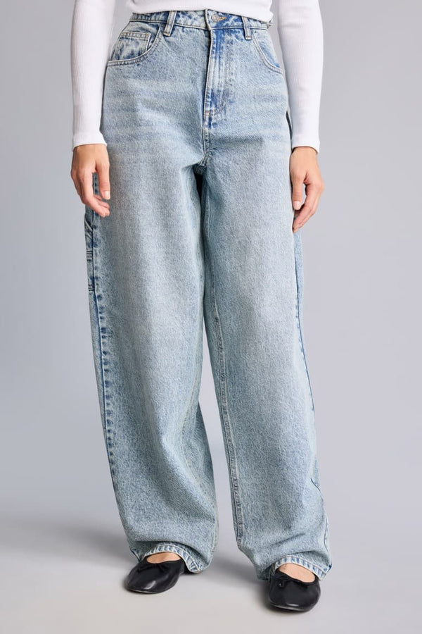 Carpenter Fit High Waist Straight Leg Long Jeans