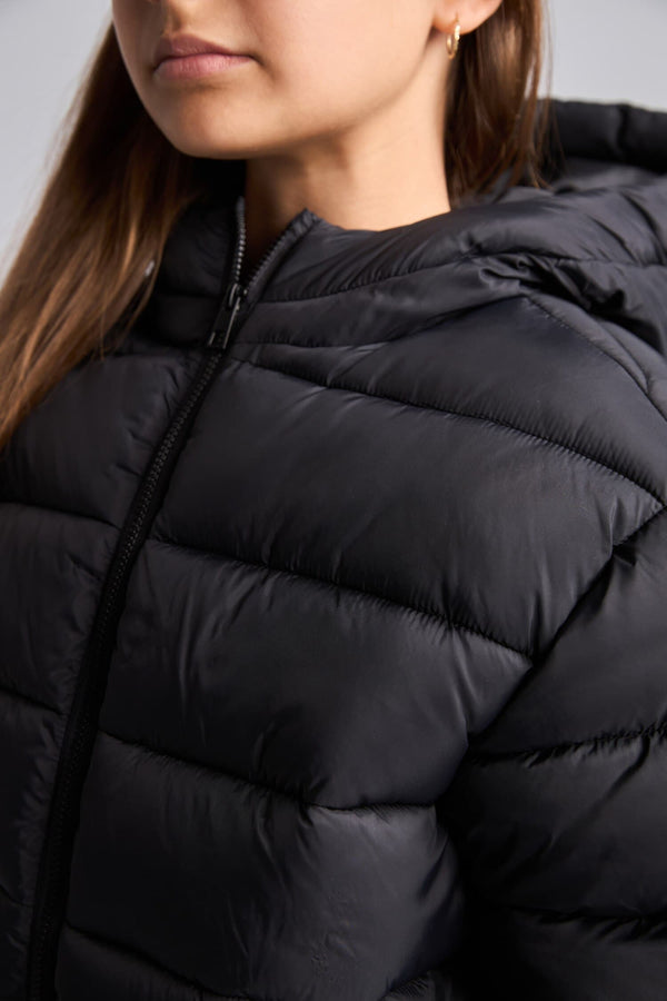 Water Repellent Zipper Pocketed Puffer Hooded Jacket Girls