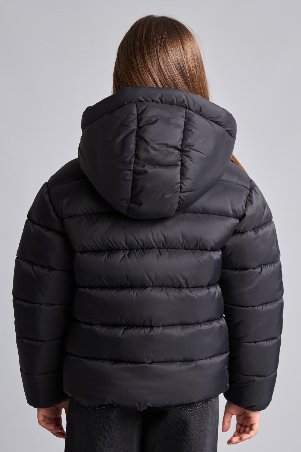 Water Repellent Zipper Pocketed Puffer Hooded Jacket Girls