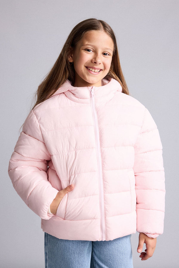 Water Repellent Zipper Pocketed Puffer Hooded Jacket Girls