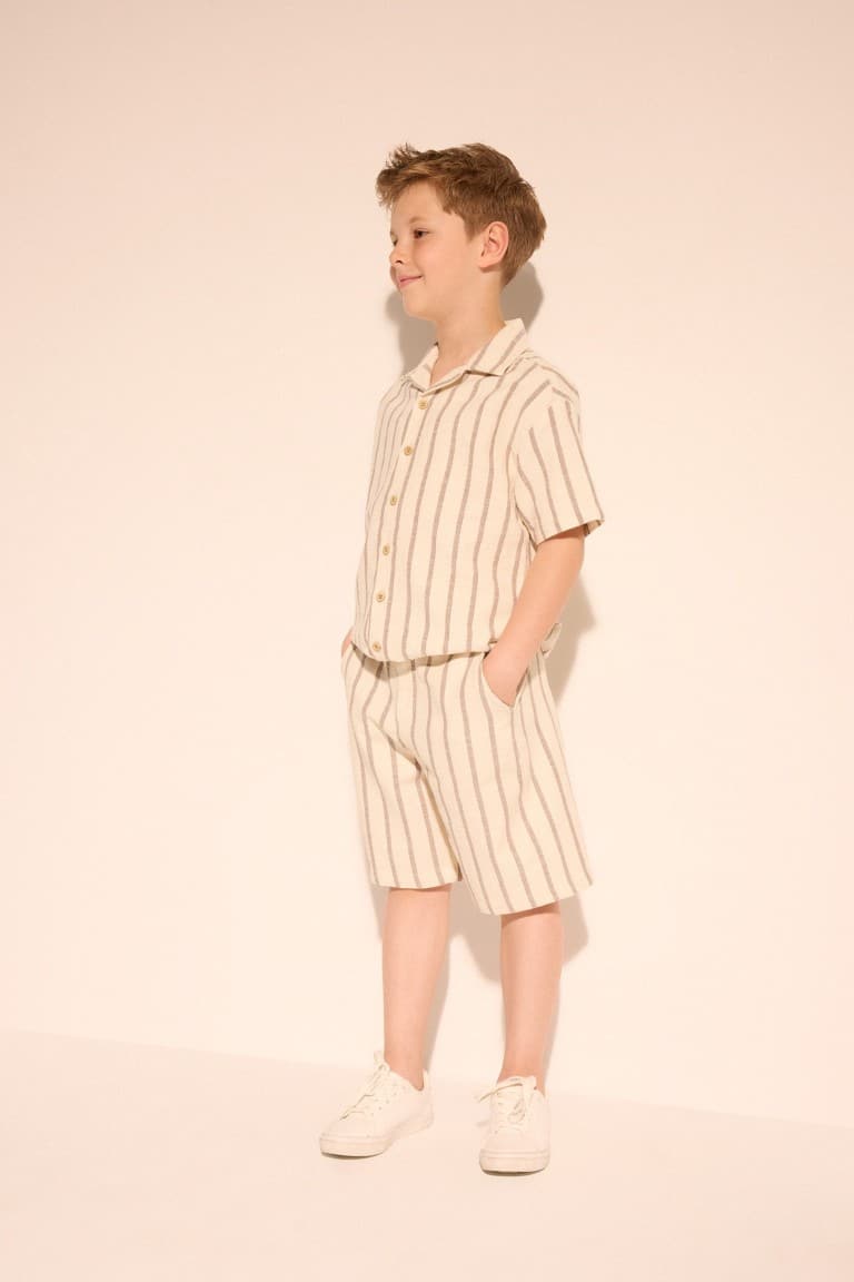 100% Cotton Textured Striped Shorts Boys Secondary image