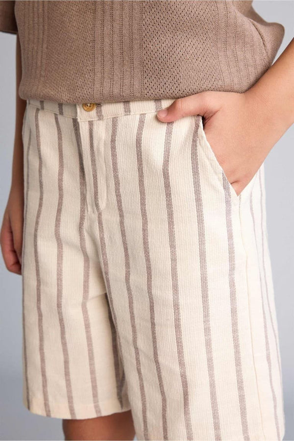 100% Cotton Textured Striped Shorts Boys