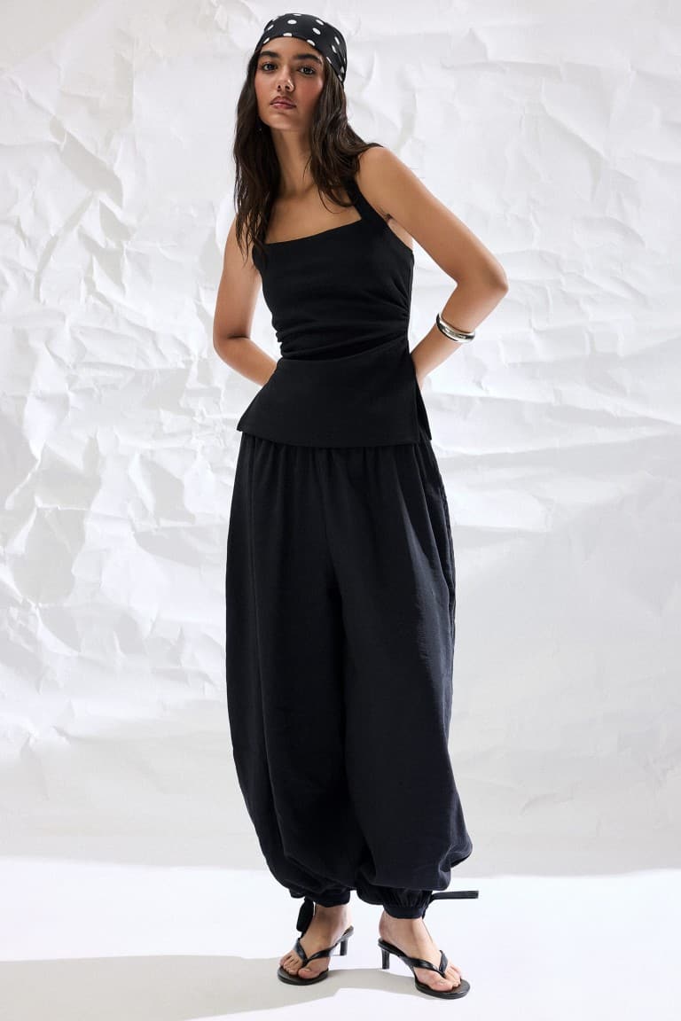 Balloon Fit-Waist Elastic Modal Trousers