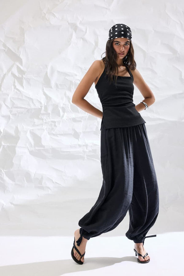 Balloon Fit-Waist Elastic Modal Trousers