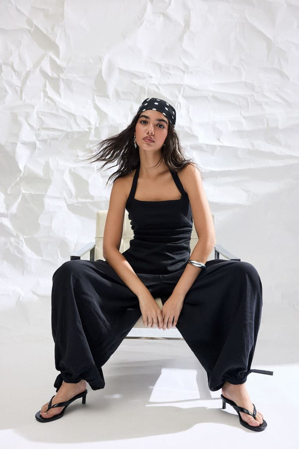 Balloon Fit-Waist Elastic Modal Trousers