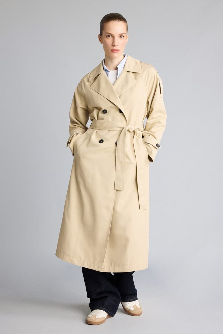 Water Repellent Relax Double Breasted Collar Pocketed Belted Midi Trench Coat Secondary image