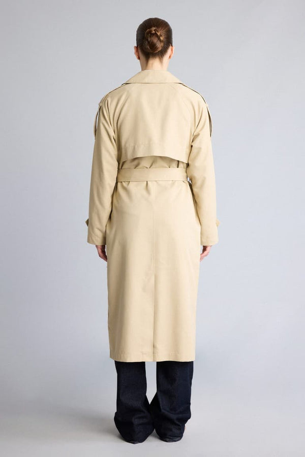 Water Repellent Relax Double Breasted Collar Pocketed Belted Midi Trench Coat