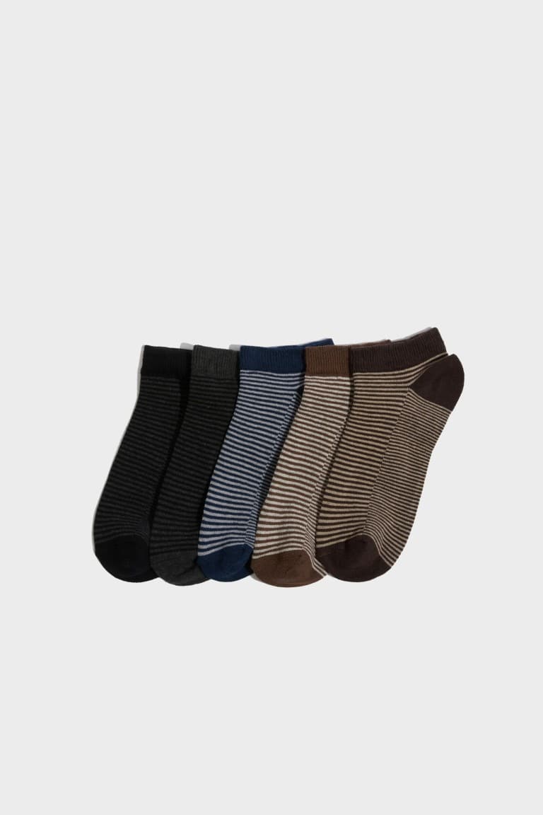 Mens Striped 5-Pack Cotton Booties Socks