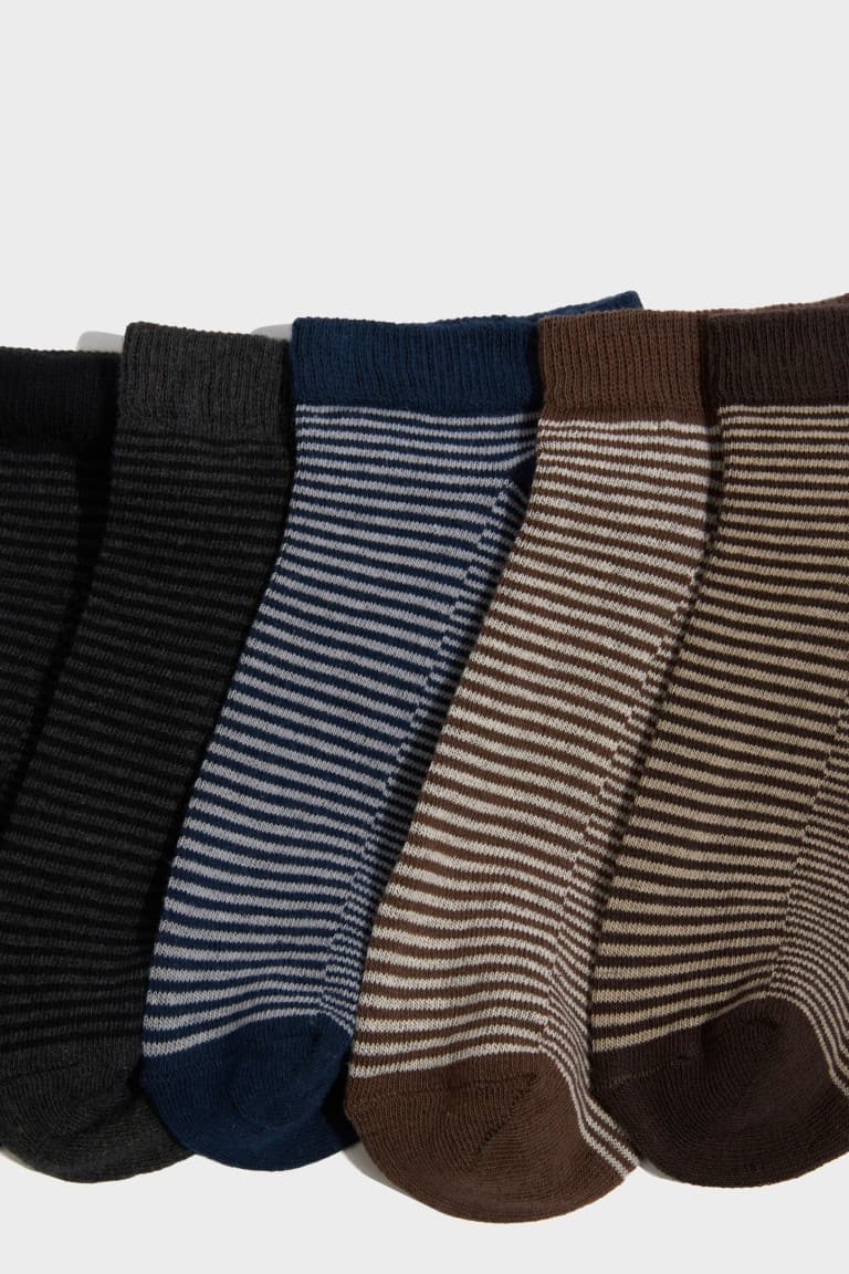 Mens Striped 5-Pack Cotton Booties Socks