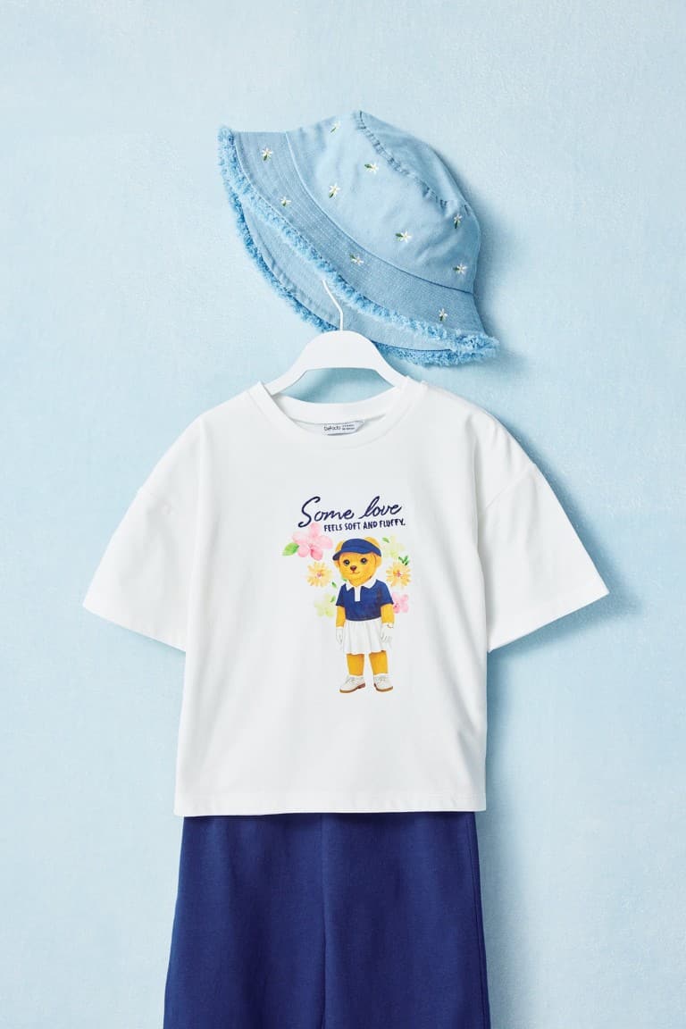 100% Cotton Regular Fitteddy Teddy Bear Combed Short Sleeve T-Shirt Baby Girl