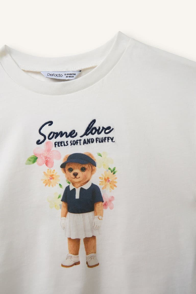 100% Cotton Regular Fitteddy Teddy Bear Combed Short Sleeve T-Shirt Baby Girl