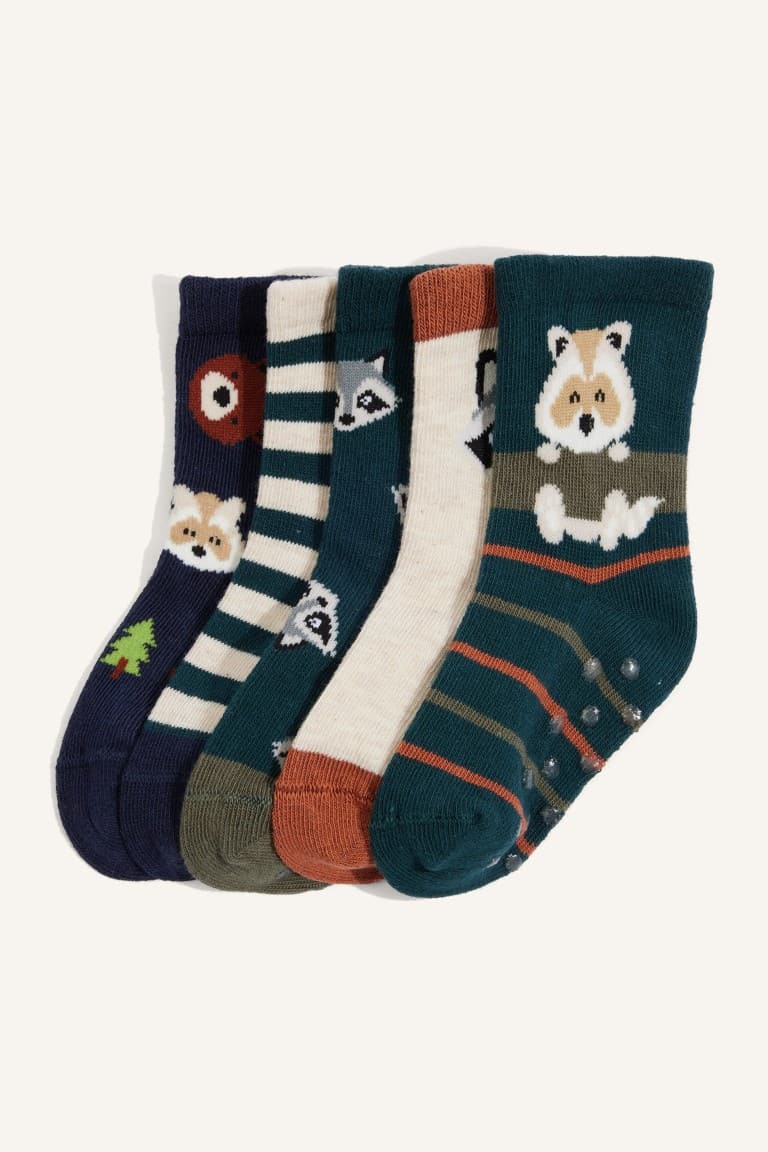 Animal Print Seamless 5 Pack Cotton Long Socks Baby Boy