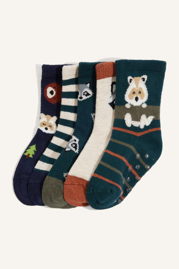 Animal Print Seamless 5 Pack Cotton Long Socks Baby Boy