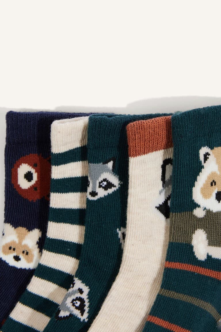 Animal Print Seamless 5 Pack Cotton Long Socks Baby Boy
