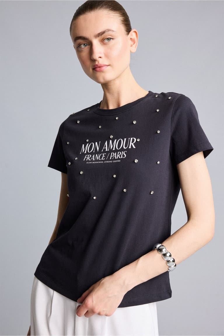 Regular Crew Neck 3D Combed Short Sleeve T-Shirt