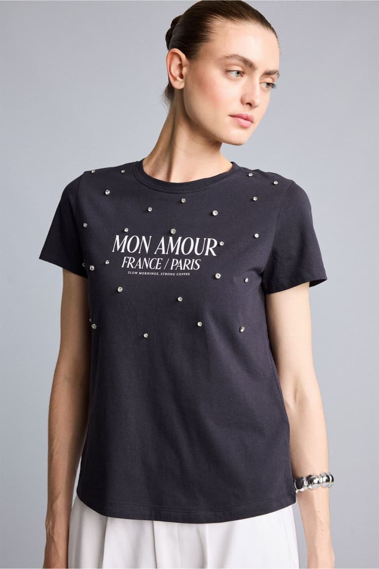 Regular Crew Neck 3D Combed Short Sleeve T-Shirt
