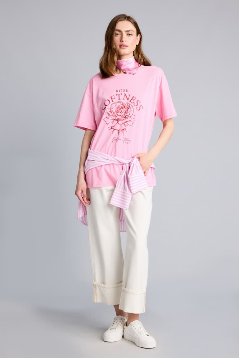 Overless Crew Neck Floral Combed Cotton Short Sleeve T-Shirt