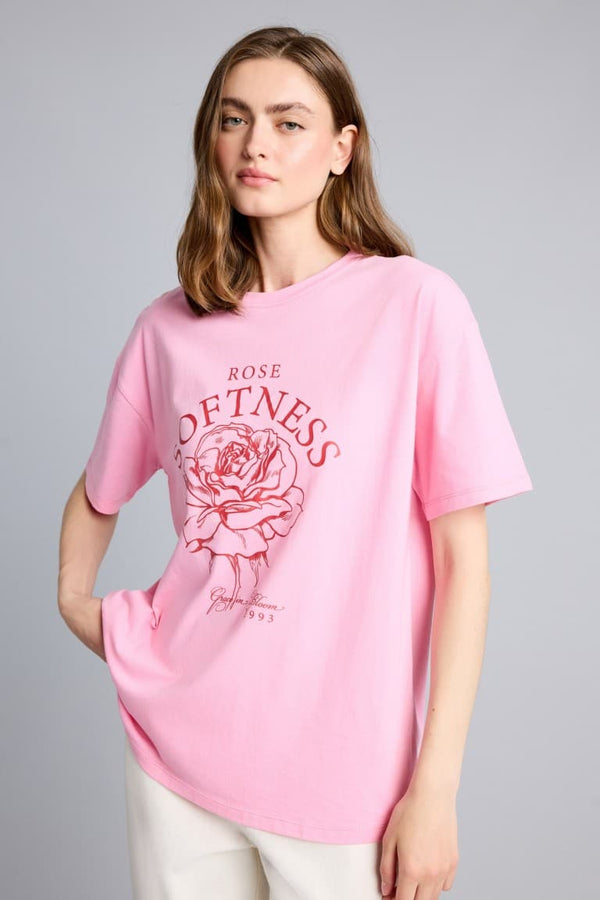 Overless Crew Neck Floral Combed Cotton Short Sleeve T-Shirt