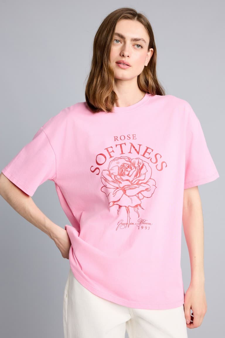 Overless Crew Neck Floral Combed Cotton Short Sleeve T-Shirt