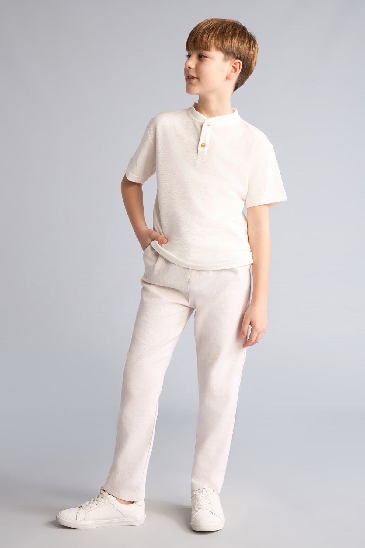 Regular Fit Straight Leg Linen Blend Trousers Boy