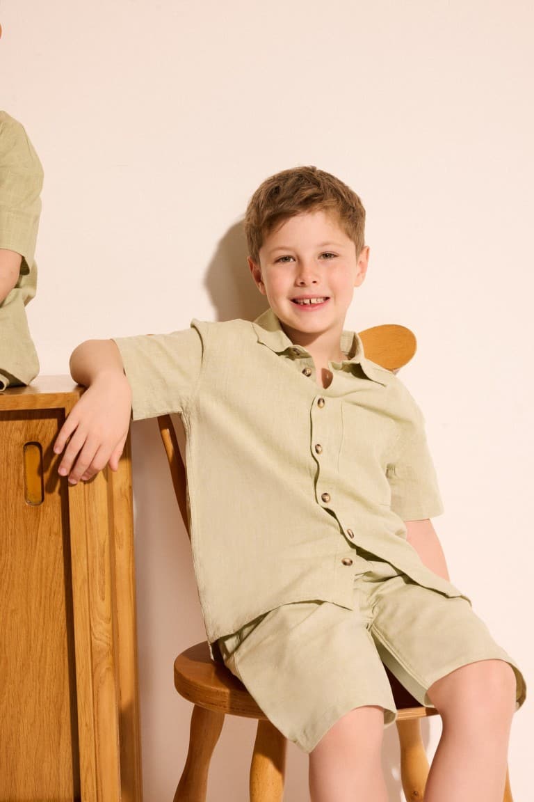 Overless Linen Blend Polo Neck Shirt Boy Main image