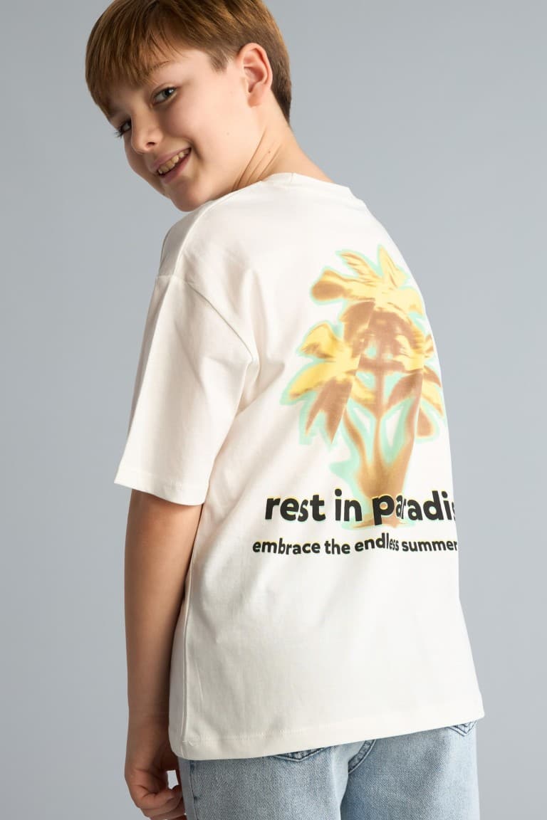 100% Cotton Overshırt Fit, Crew Neck Printed Short Sleeve T-Shirt Boys, Main image