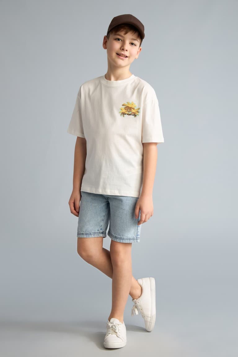 100% Cotton Overshırt Fit, Crew Neck Printed Short Sleeve T-Shirt Boys, Secondary image