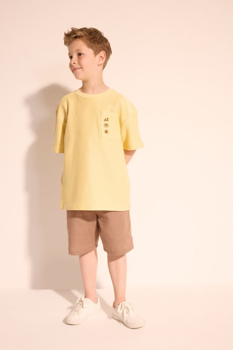100% Cotton Overless Crew Neck Embroidered Pocket Printed Short Sleeve T-Shirt Boys Secondary image